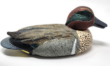 Signed Hand-Carved Green-Winged Teal Decorative Duck Decoy, Multi-Wood Inlay, Dated 1993 — listing 6