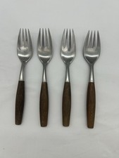 Vintage Japanese Teak Wood Handle Cocktail / Dessert Forks, Set of 4 — listing 5