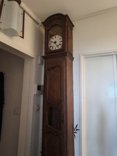 Antique French Comtoise 'Horloge de Parquet' Longcase Clock with Curved Fruitwood Case and Repoussé Rooster Pendulum — listing 3