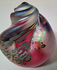 Hand-Blown Iridescent Art Glass Oil Lamp with Signed Base — listing 2