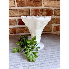 Vintage Anchor Hocking Milk Glass Octagonal Footed Compote with Embossed Grape Pattern