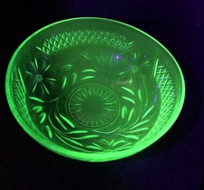Frosted Uranium Glass Low Bowl / Console Bowl with Rolled Rim — listing 3
