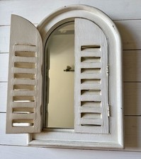 Arched Window Wall Mirror with Functional White Shutters, Farmhouse Cottage Decor