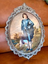 Pair of Antique Oval Framed Artworks (viewed from reverse), Wood-Backed with Wire Hangers — listing 2