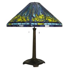 Vintage Tiffany-Style Leaded Stained Glass Dome Hanging Lamp Shade with Floral/Fruit Motif and Crown Finial — listing 2