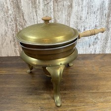 Antique Copper Chafing Dish with Domed Lid on Brass Stand with Burner — listing 6