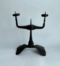 Mid-Century Brutalist Wrought Iron Chandelier with Thick Textured Glass Puck Bobeches, Multi-Tier — listing 3