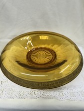 Vintage Amber Pressed Glass Oval Console Bowl with Embossed Leaf and Fruit Pattern — listing 3