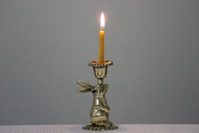 Cast Metal Figural Rabbit Rowing Leaf Boat Tealight / Egg Cup Candle Holder — listing 6