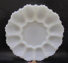 Vintage Clear Glass Deviled Egg Serving Plate, 10 inch, Thumbprint Egg Wells