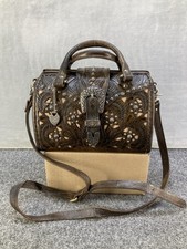 Vintage Hand-Tooled Leather Doctor's Bag / Gladstone Frame Bag with Crocodile Inset & Floral Liberty-Style Lining No visible mark at all — listing 4