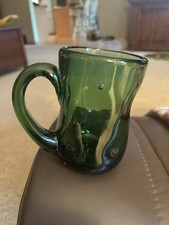 Vintage Green Glass Dimpled Optic Ovoid Vase with Ringed Collar Neck — listing 3