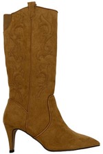 J. Renee Black Faux Suede Pointed-Toe Tall Knee-High Stiletto Boots with Western Embroidery — listing 3