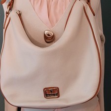 Valentina Italian Leather Two-Tone Doctor-Style Satchel Handbag in Turquoise & Tan