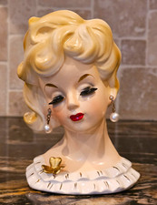Vintage Napcoware Lady Head Vase with Pearl Jewelry and Upswept Hair — listing 2