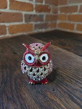 Enameled Metal Owl Figural Hinged Trinket Box with Rhinestone Accents — listing 4