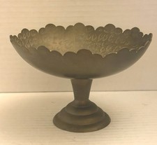 Vintage Brass Pedestal Compote / Bon-Bon Dish with Scroll Handles on Stepped Square Base — listing 3