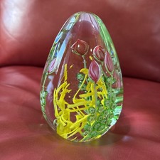 Art Glass Lampwork Floral Orchid Paperweight on Dark Blue/Green Ground — listing 4