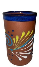Mexican Hand-Painted Folk Art Pottery Vase with Village Scene