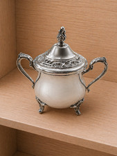 Vintage Silverplate Twin-Handled Sugar Bowl with Tarnished Spoon — listing 5