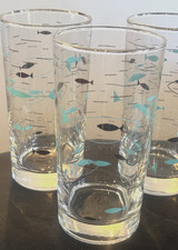 Mid-Century Modern Atomic Fish Tumblers with Silver Rim, Set of 7 — listing 5