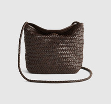 Vintage Beige Woven Cotton Crossbody Handbag with Braided Strap — listing 4