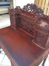Chinese rosewood secretary Chinese Carved Rosewood Slant-Front Secretary Desk with Village Scene Relief — listing 4