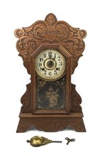 Antique New Haven Clock Co. Victorian Walnut Parlor Mantel Clock with Bronze Figural Bust — listing 4
