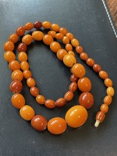 Vintage Butterscotch Amber-Style Graduated Bead Necklace with Braided Cord Tie — listing 4