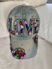 Distressed Denim Bling Baseball Cap with Rhinestone LOVE Lettering — listing 5