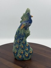 Art Pottery Peacock Bookend with Draped Tail Motif, Ombre Gold-to-Green Glaze — listing 2
