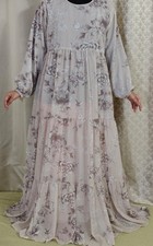 Modest Maxi Abaya Dress with Navy Contrast Yoke and Floral Appliqué