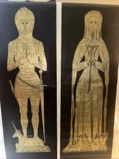 Framed Medieval Knight Brass Rubbing on Dark Paper — listing 3