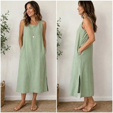 Jessica Howard Petite Green Linen-Blend Sleeveless Shift Dress (2-Piece Set)