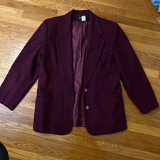Requirements Women's Navy 100% Wool Double-Breasted Blazer with Gold Buttons, Size 14