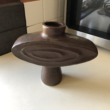 Japanese Ikebana Vase Stoneware Crescent Form 8 inch — listing 3