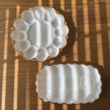 Vintage Milk Glass Deviled Egg Plate with Grape Pattern, Center Bowl & Spoon — listing 5