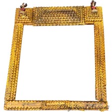 Antique Adirondack Tramp Art Frame with Floral Cross-Stitch Needlepoint (Daisies & Thistles)