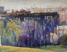 Original Watercolor Painting, Central Park Ice Skaters at Night with NYC Skyline — listing 6