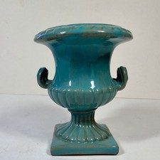 Miniature Italian Pottery Double-Handled Urn Vase in Turquoise Glaze — listing 2