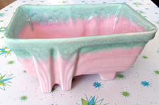 Vintage Art Deco Rectangular Ceramic Planter with Swirl Relief Design, Aqua Matte Glaze — listing 6