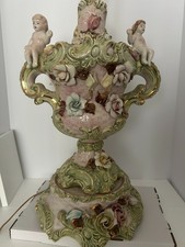 Vintage Capodimonte-Style Figural Cherub Porcelain Table Lamp with Pleated Fabric Shade — listing 4