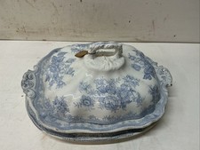 Antique Victorian Transferware Rectangular Covered Vegetable Dish / Tureen with Purple Floral Transfer — listing 3
