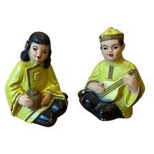 chalkware figurines turquoise Pair of Vintage Chalkware Asian Figural Statues in Turquoise Glaze — listing 2