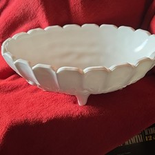 Vintage Milk Glass Pedestal Compote with Pressed Star and Fan Pattern — listing 4