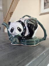 Vintage Figural Panda & Bamboo Ceramic Teapot