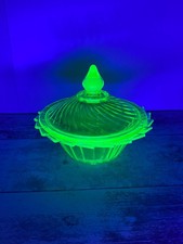 Set of Green Uranium/Vaseline Depression Glass Octagonal Bread & Butter Plates — listing 3
