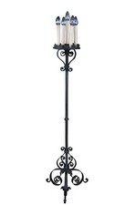 Wrought Iron Torchiere Floor Lamp with Amber Glass Uplight Shade — listing 5
