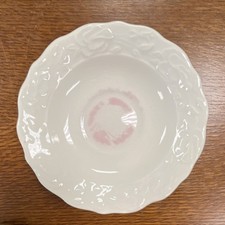 Vintage Porcelain Scalloped Serving Bowl with Pink Floral and Blue Leaf Border — listing 6
