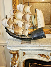 Folk Art Ship Models - Carved Horn Sailing Ship & Two Wooden Sailing Ships — listing 6